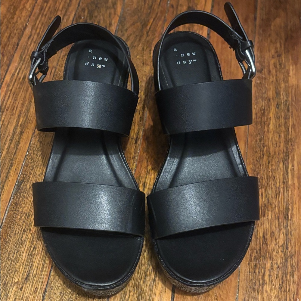 A New Day Wedge Platform Heels - Black 8W - Picture 2 of 4